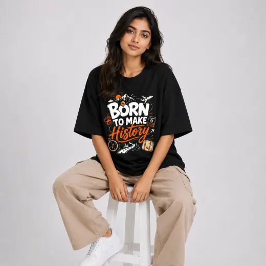 Born To Make History Black Oversized T-Shirt