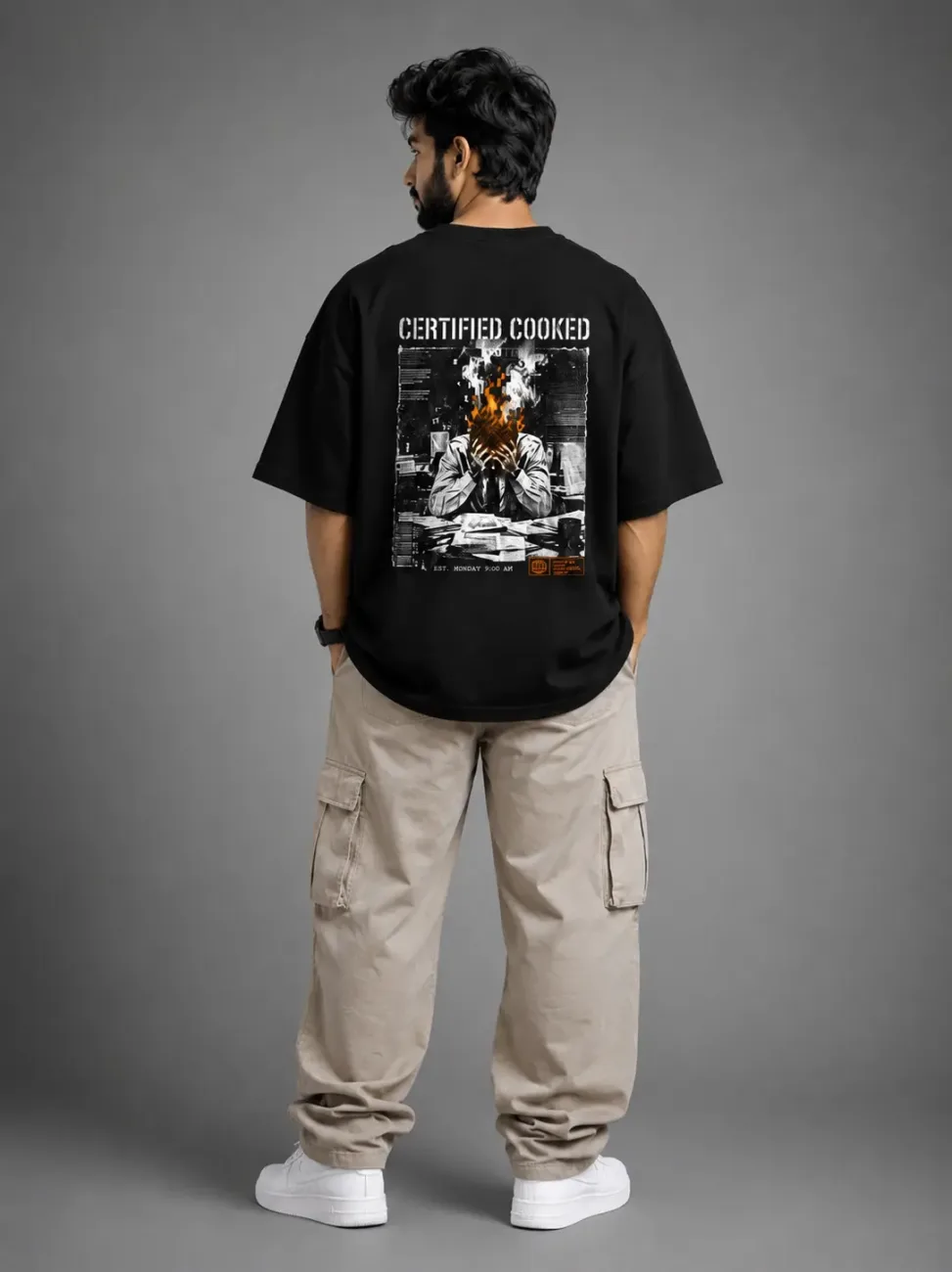 Certified Cooked Black Oversized Back Print T-Shirt
