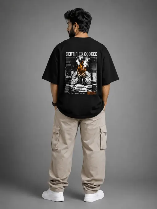 Certified Cooked Black Oversized Back Print T-Shirt