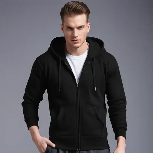 Black heavyweight zip-up hoodie in oversized streetwear fit
