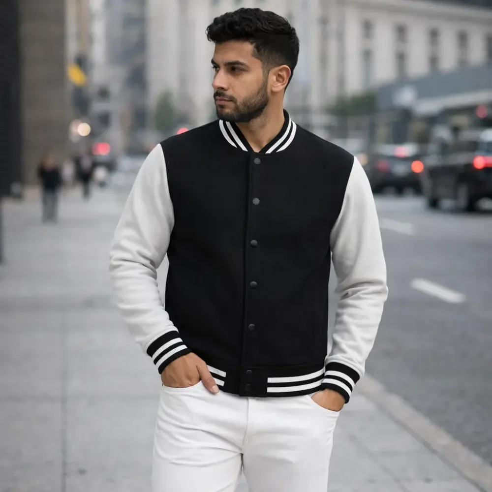 Black & White Varsity Bomber Jacket