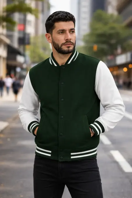 Green & White Unisex Varsity Jacket