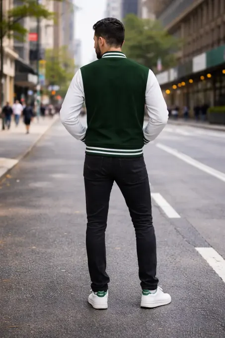 green and white unisex varsity jacket