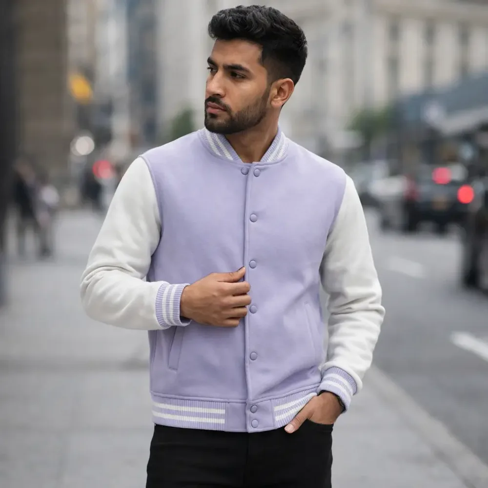 Lavender & White Unisex Varsity Jacket