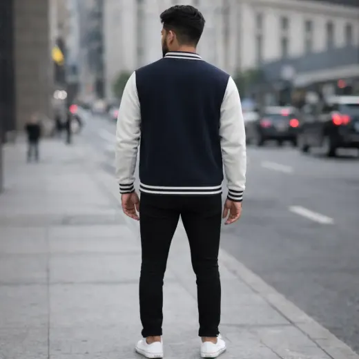 Navy & White Unisex Varsity Jacket