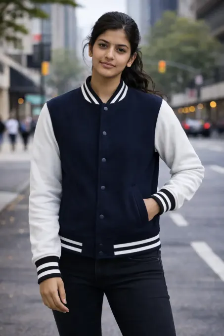 Navy & White Unisex Varsity Jacket