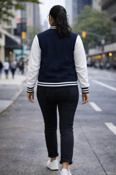 Navy & White Unisex Varsity Jacket
