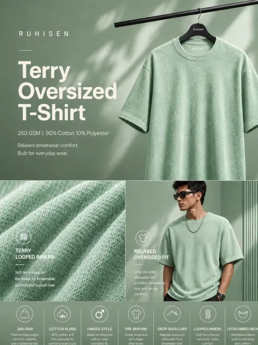Mint green terry oversize t-shirt in a relaxed oversized fit