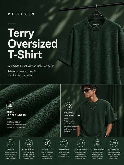 Green terry oversize t-shirt in relaxed oversized fit