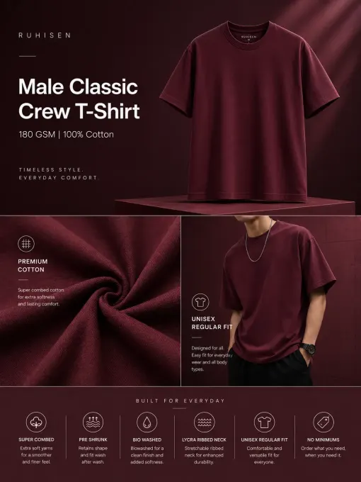 Unisex classic crew t-shirt featuring 'Acham Thavir' (அச்சம் தவிர) Tamil typography on the front
