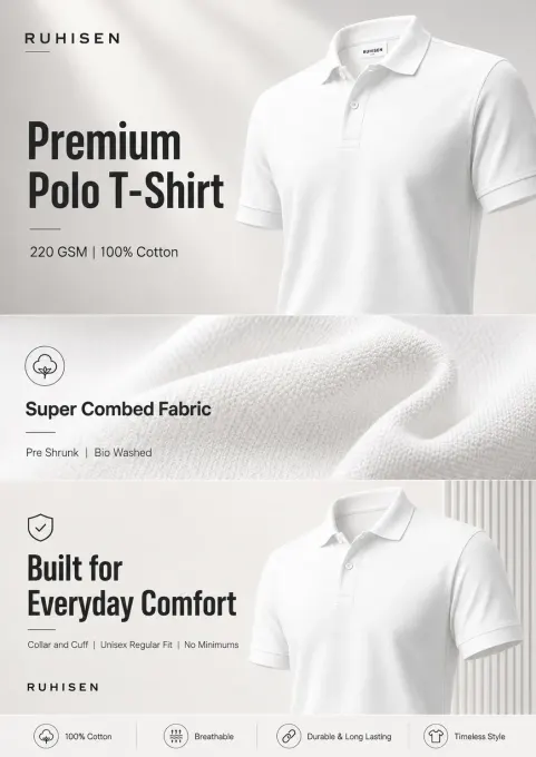 Classic solid white polo t-shirt with clean minimalist design