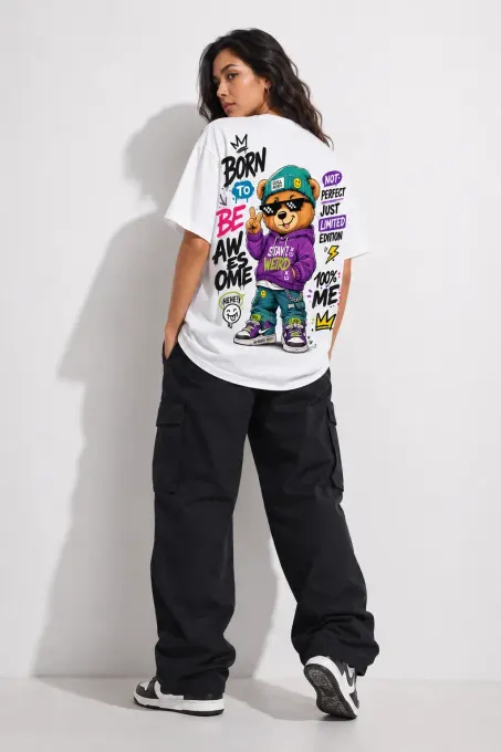 Ruhisen Street Cub oversized cotton T-shirt, front view on neutral background