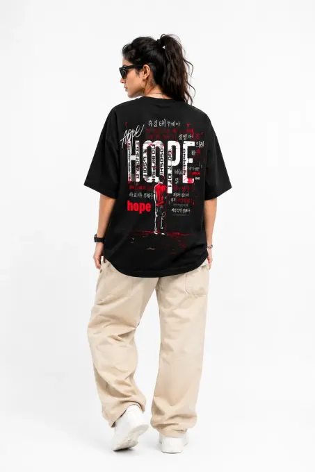 Ruhisen Redline Hope oversized red T-shirt with bold 'Hope' chest graphic