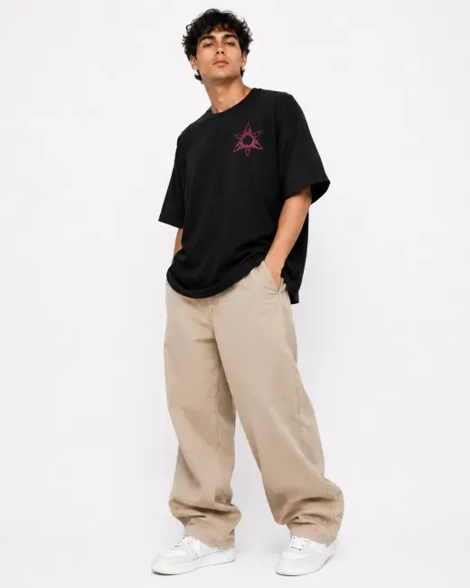 Crimson Antler oversized T-shirt — deep crimson with antler graphic, front view