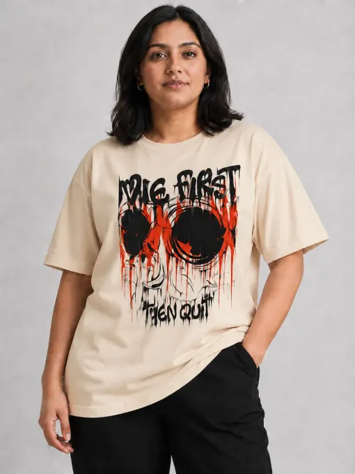 Never Quit Skull Graphic Plus Size T-Shirt
