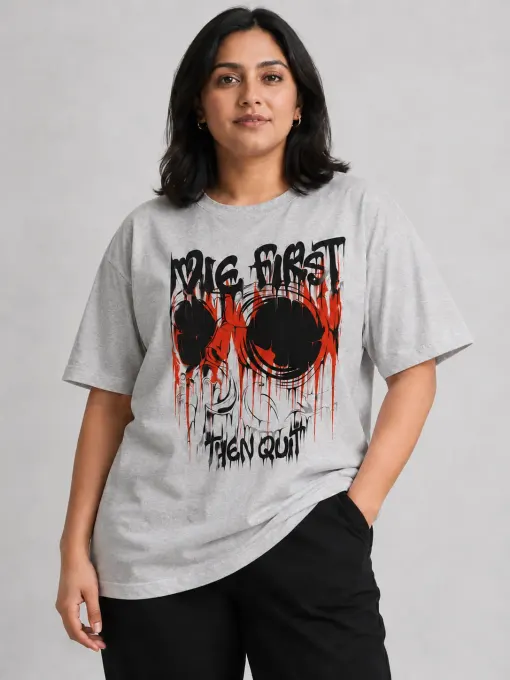 Never Quit Skull Graphic Plus Size T-Shirt