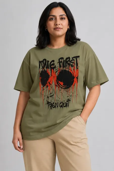 Never Quit Skull Graphic Plus Size T-Shirt