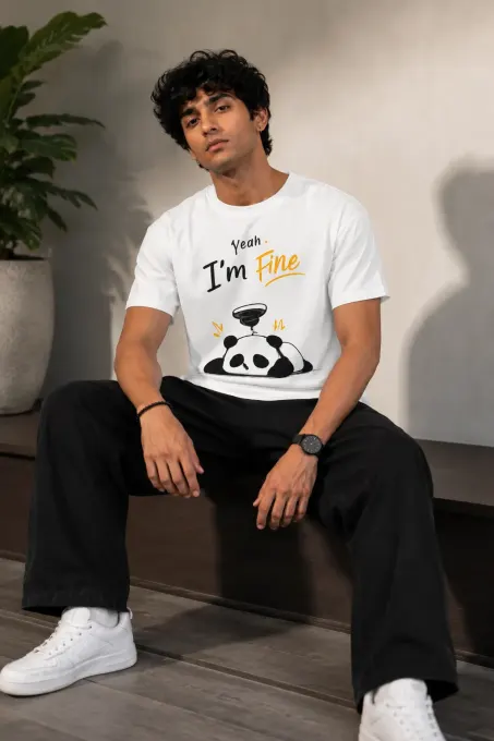 Yeah I'm Fine Panda supima cotton  T-Shirt