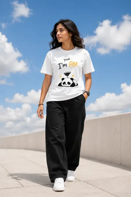 Yeah I’m Fine Panda  female Classic Crew T-Shirt