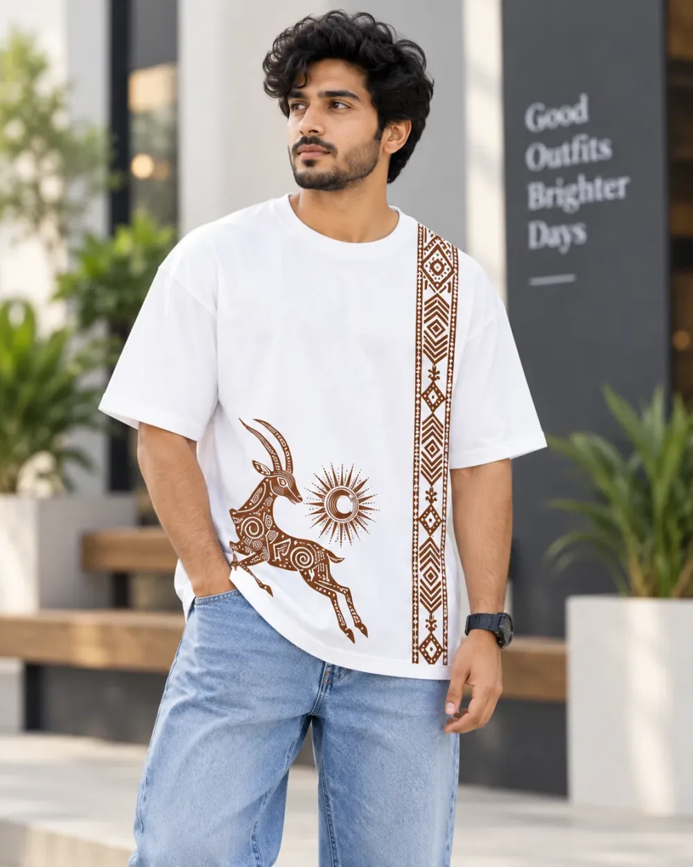 Tribal Deer Oversized T-Shirt