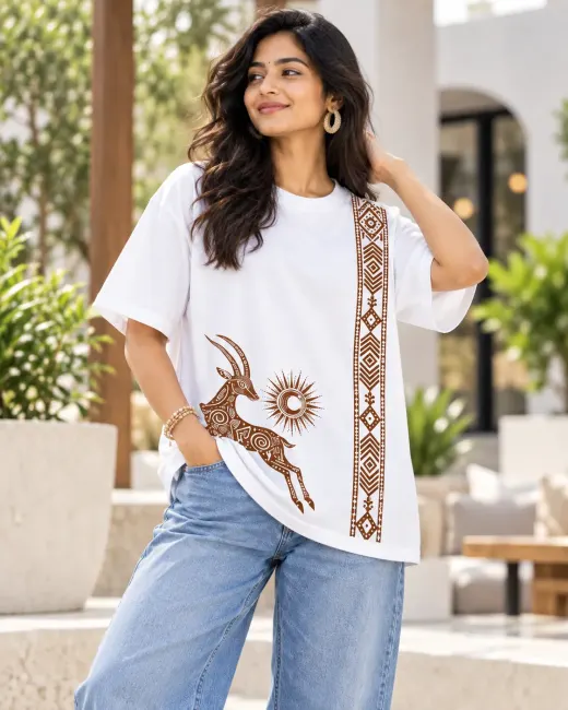 Tribal Deer Oversized T-Shirt