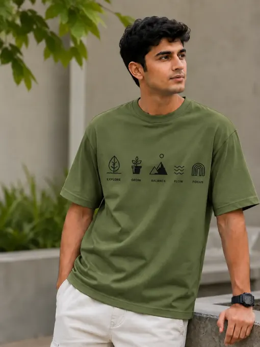 Explore Grow Balance Oversized T-shirt — oversized fit, front view