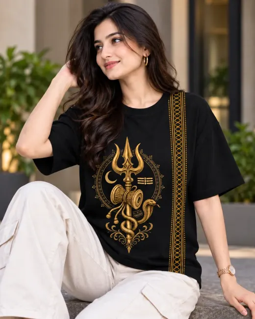 Mahadev Trishul oversized T-shirt with front trishul graphic and relaxed silhouette