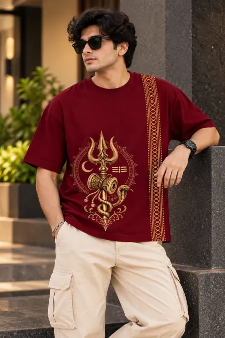 Oversized T-shirt featuring a Mahadev Trishul graphic on the front