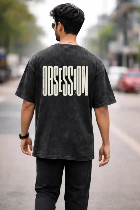 Unisex Obsession Graphic Acid-Washed Oversized T-Shirt