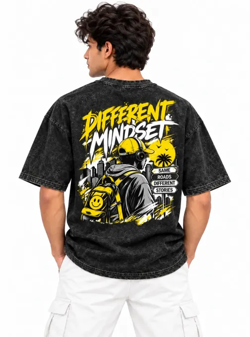 Unisex Different Mindset Graphic Acid-Wash Oversized T-Shirt