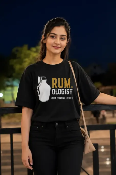Black graphic t-shirt in cotton-stretch fabric — Rumologist design