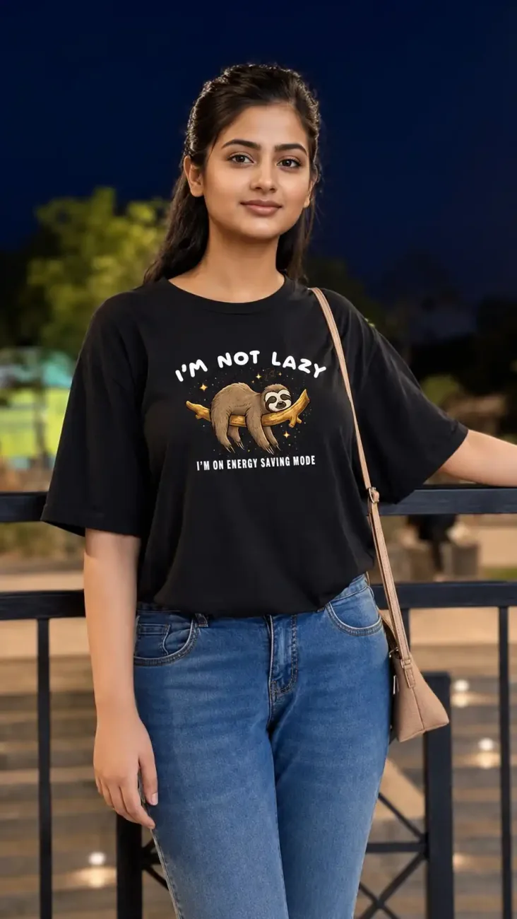 Sloth Energy Saving Mode Black Graphic T-Shirt