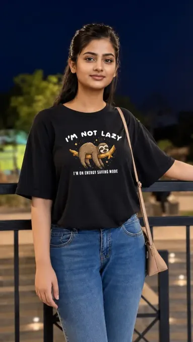 Sloth Energy Saving Mode Black Graphic T-Shirt