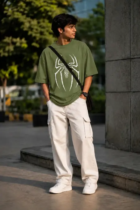 Spider Responsibility oversized graphic t-shirt, front view