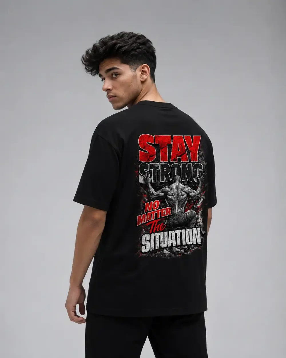 Stay Strong Black Graphic T-Shirt