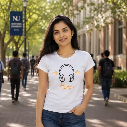 Tempo Headphone graphic Supima cotton t-shirt, front view showing headphone print