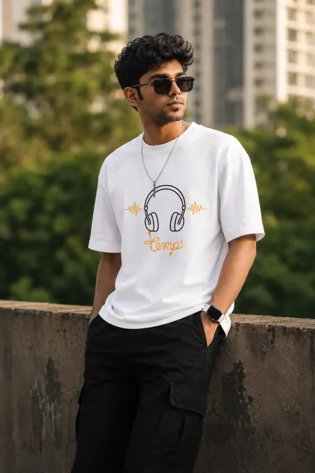 Temps Headphone Graphic T-Shirt — cotton stretch tee with headphone graphic