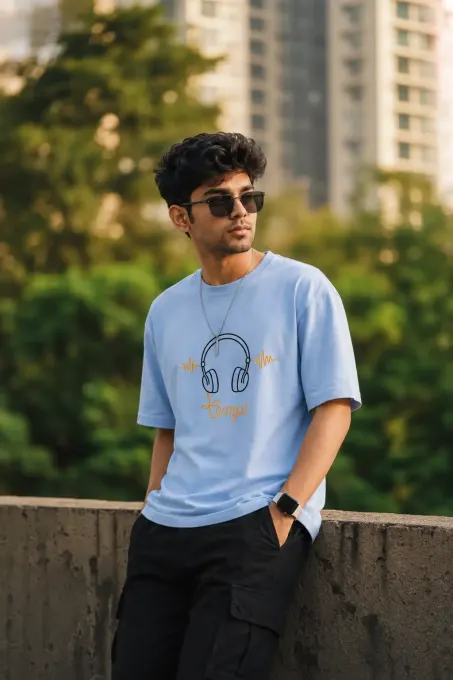 Temps Headphone Graphic T-Shirt — cotton stretch tee with headphone graphic