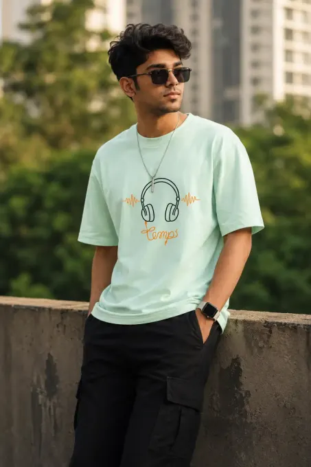 Temps Headphone graphic stretch cotton t-shirt — front view