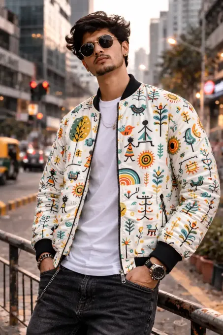 Unisex Abstract Folk Art AOP Bomber Jacket