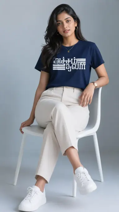 Unisex classic crew t-shirt with "Acham Thavir" Tamil typography on the front