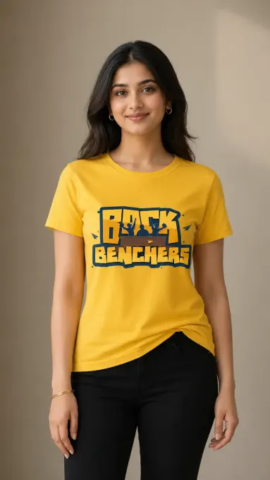 Unisex crew-neck t-shirt with 'Back Benchers' graphic on front, classic crew silhouette