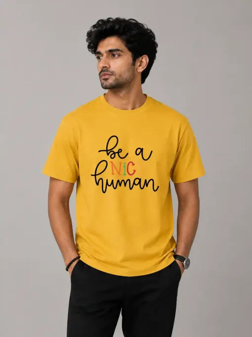 Unisex "Be A Nice Human" typography crew t-shirt, classic crew neck design