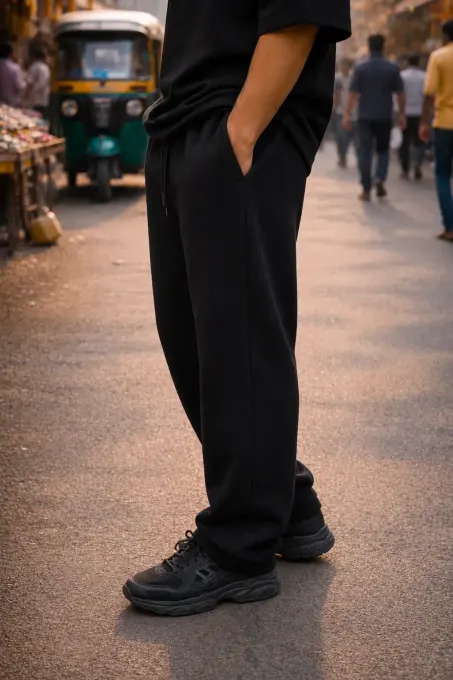 Unisex black sweatpants — minimalist streetwear look