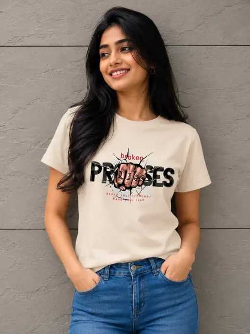 Unisex Broken Promises graphic crew t-shirt with front text print