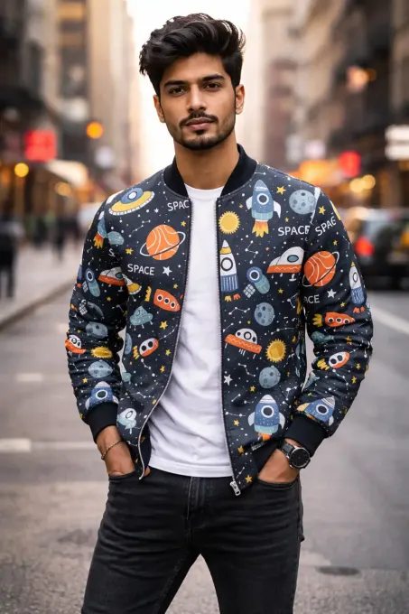 Unisex Cosmic Space Exploration AOP Bomber Jacket