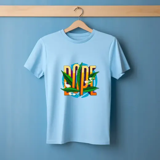 Unisex "Dope" leaf graphic classic crew t-shirt on plain background
