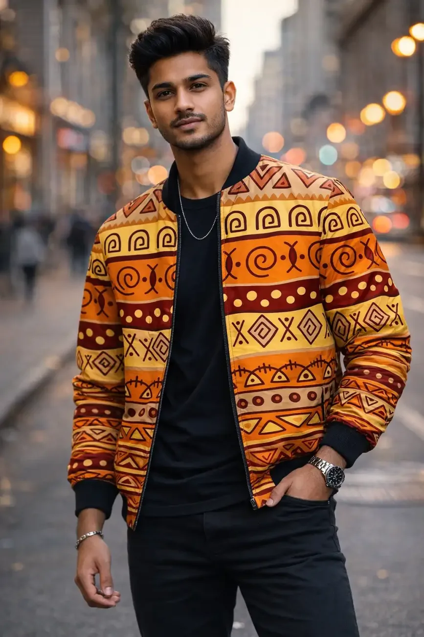 Unisex Earth Tone Tribal AOP Bomber Jacket