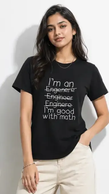 Unisex classic crew t-shirt with humorous 'Engineer Spelling' graphic text across the chest
