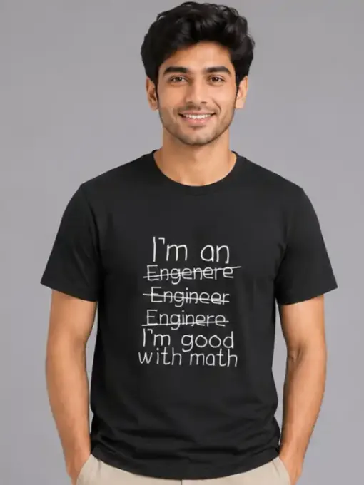 Unisex classic crew t-shirt with “Engineer Spelling” humorous graphic — bold text design on a premium cotton tee